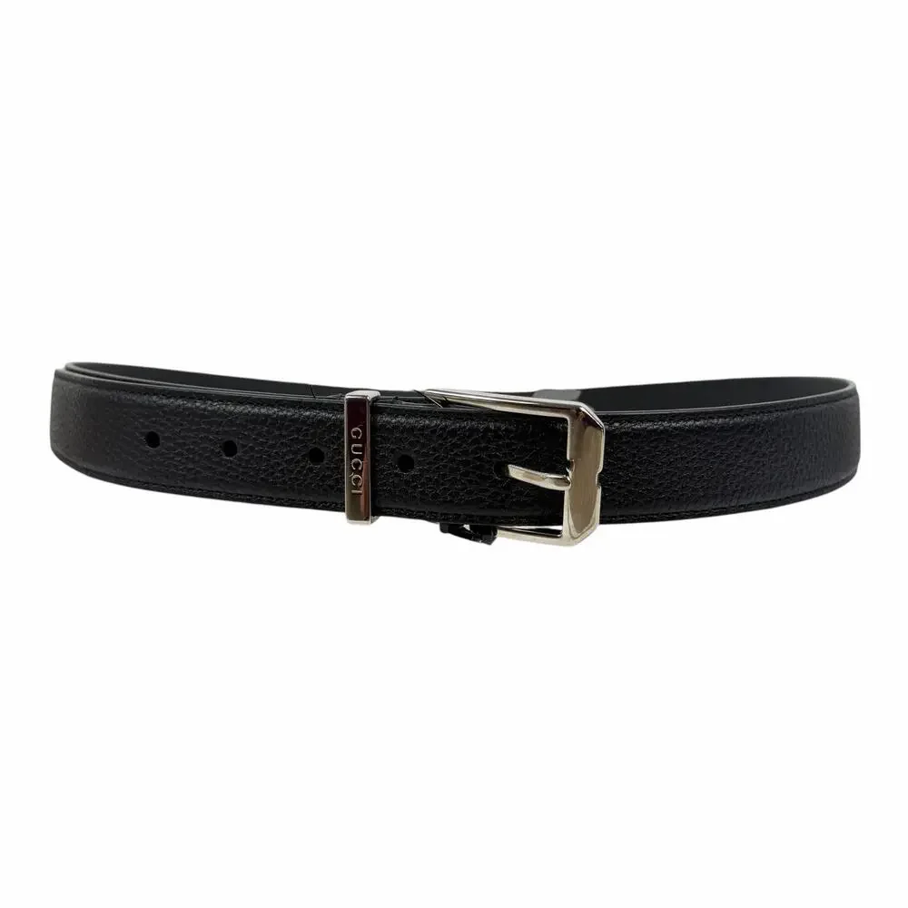 Gucci Rectangular Buckle Pebble Leather Belt Black Men Size 105cm/42